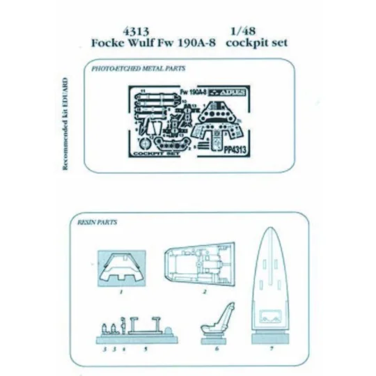 FW 190A-8 cockpit set Für Eduard-Bausatz, 1/48 - Aires 4313 FW 190A-8 cockpit set Für Eduard-Bausatz, 1/48 - Aires 4313