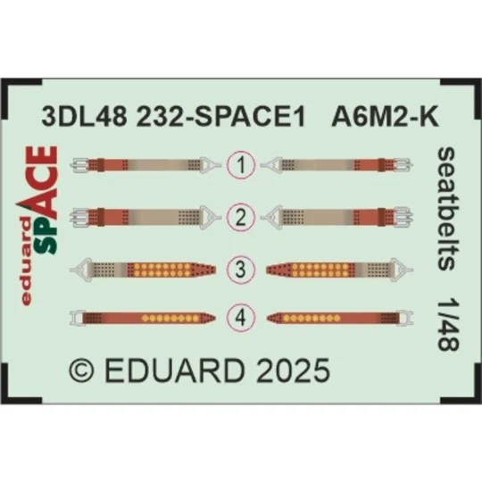 A6M-2K seatbelts SPACE EDUARD, 1/48 - Eduard Accessories 3DL48232