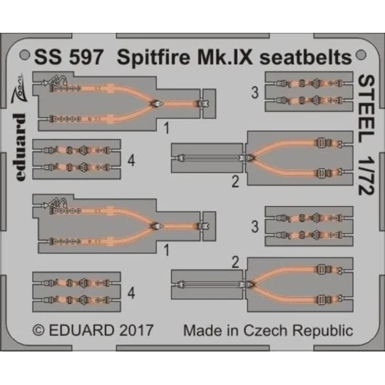 Spitfire Mk.IX seatbelts STEEL f.Eduard - Eduard Accessories SS597
