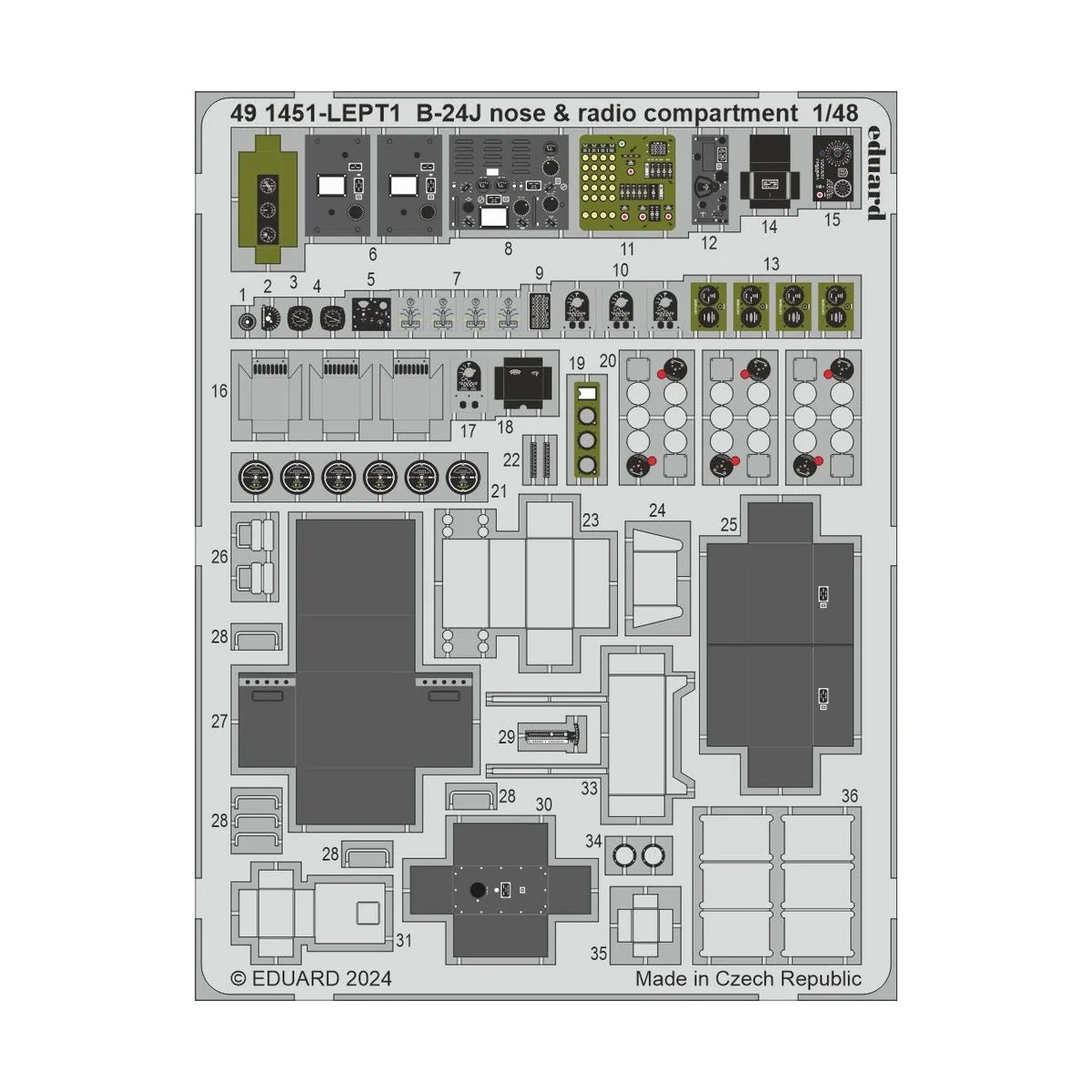 B-24J nose & radio compartment, 1/48 - Eduard Accessories 491451