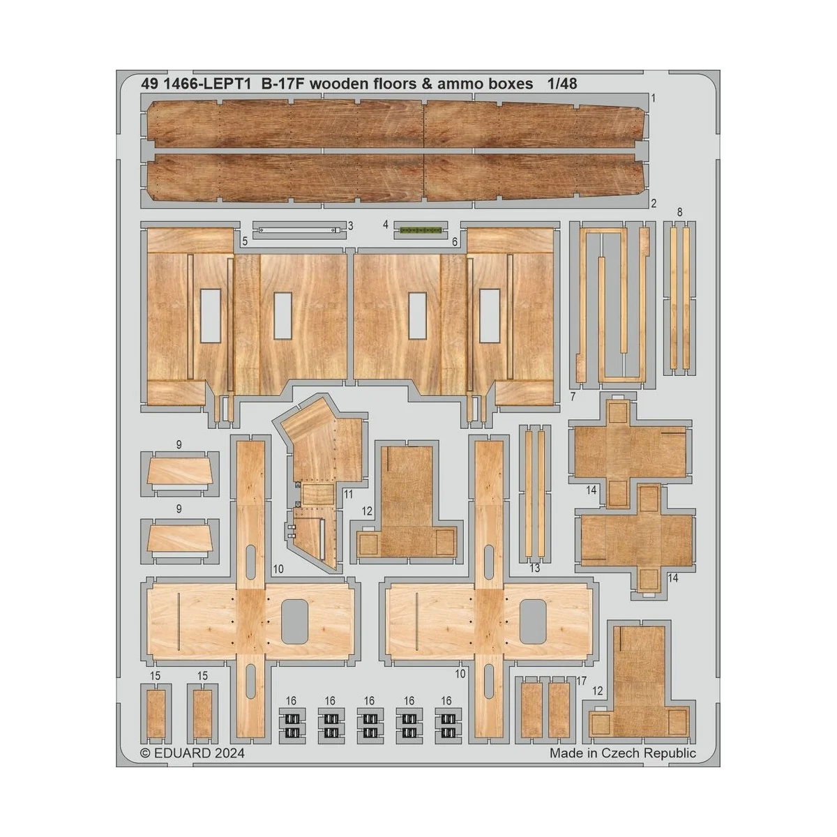 B-17F wooden floors & ammo boxes, 1/48 - Eduard Accessories 491466