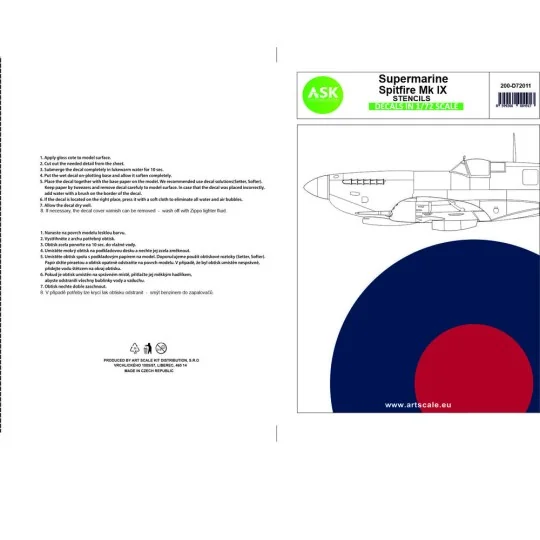 Spitfire Mk.IXc and Mk.IX - STENCILS, 1/72 - Art Scale Kit 200-D72011 Spitfire Mk.IXc and Mk.IX - STENCILS, 1/72 - Art Scale Kit 200-D72011
