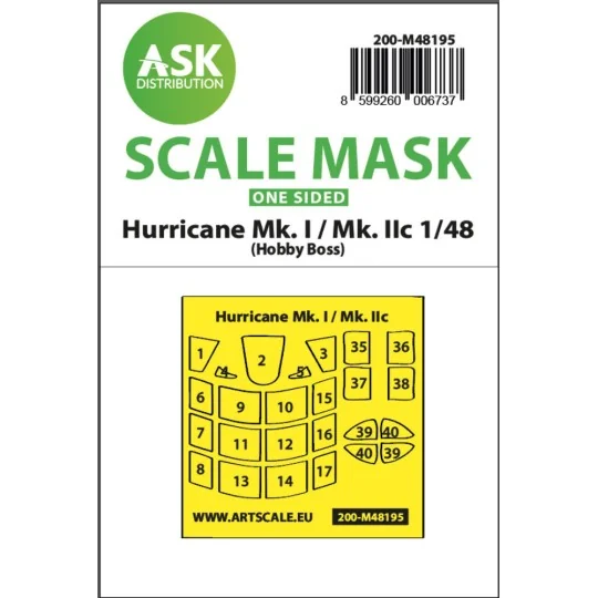Hawker Hurricane Mk.I / Mk.IIc one-sided express fit mask for Hobby...