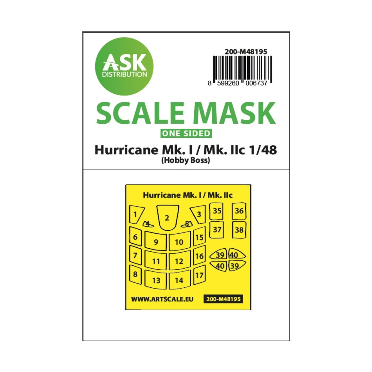 Hawker Hurricane Mk.I / Mk.IIc one-sided express fit mask for Hobby...