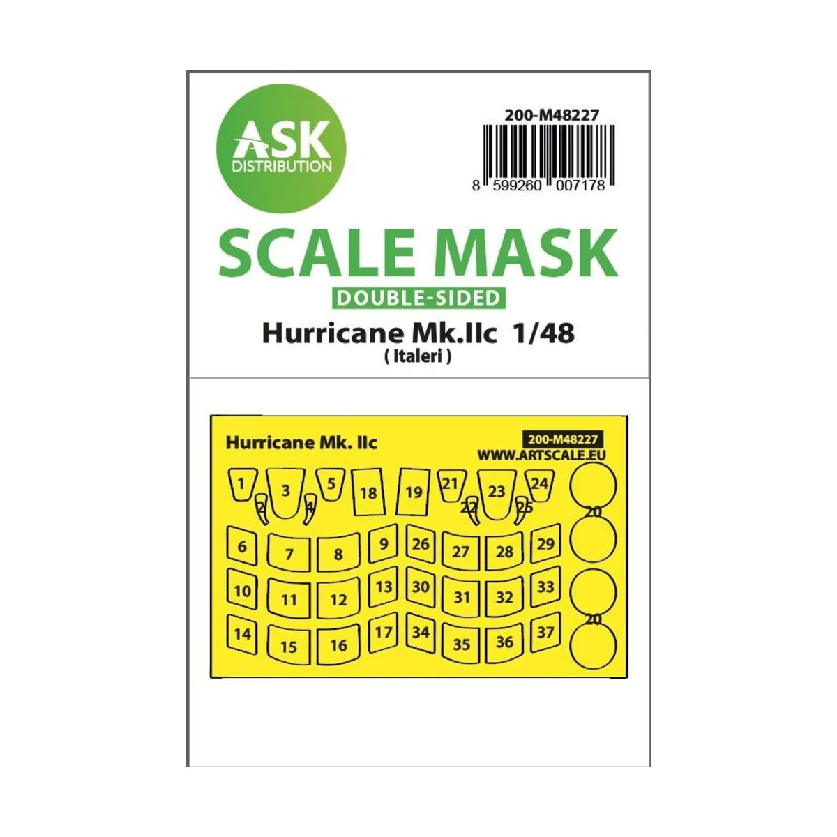 Hawker Hurricane Mk.IIc double-sided express mask for Italeri - Art...