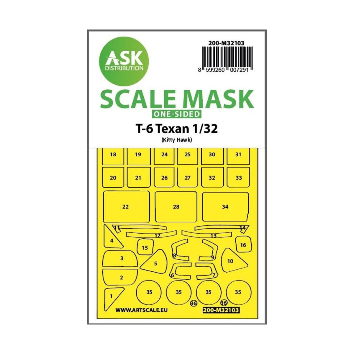 T-6 Texan one-sided express fit mask for Kitty Hawk, 1/32 - Art Sca...