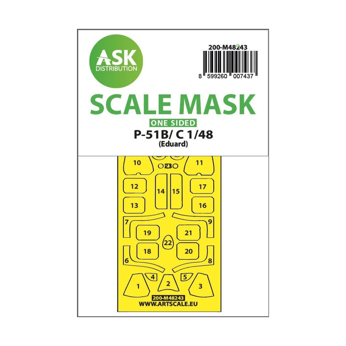 P-51B/C Mustang one-sided express fit mask for Eduard - Art Scale K...