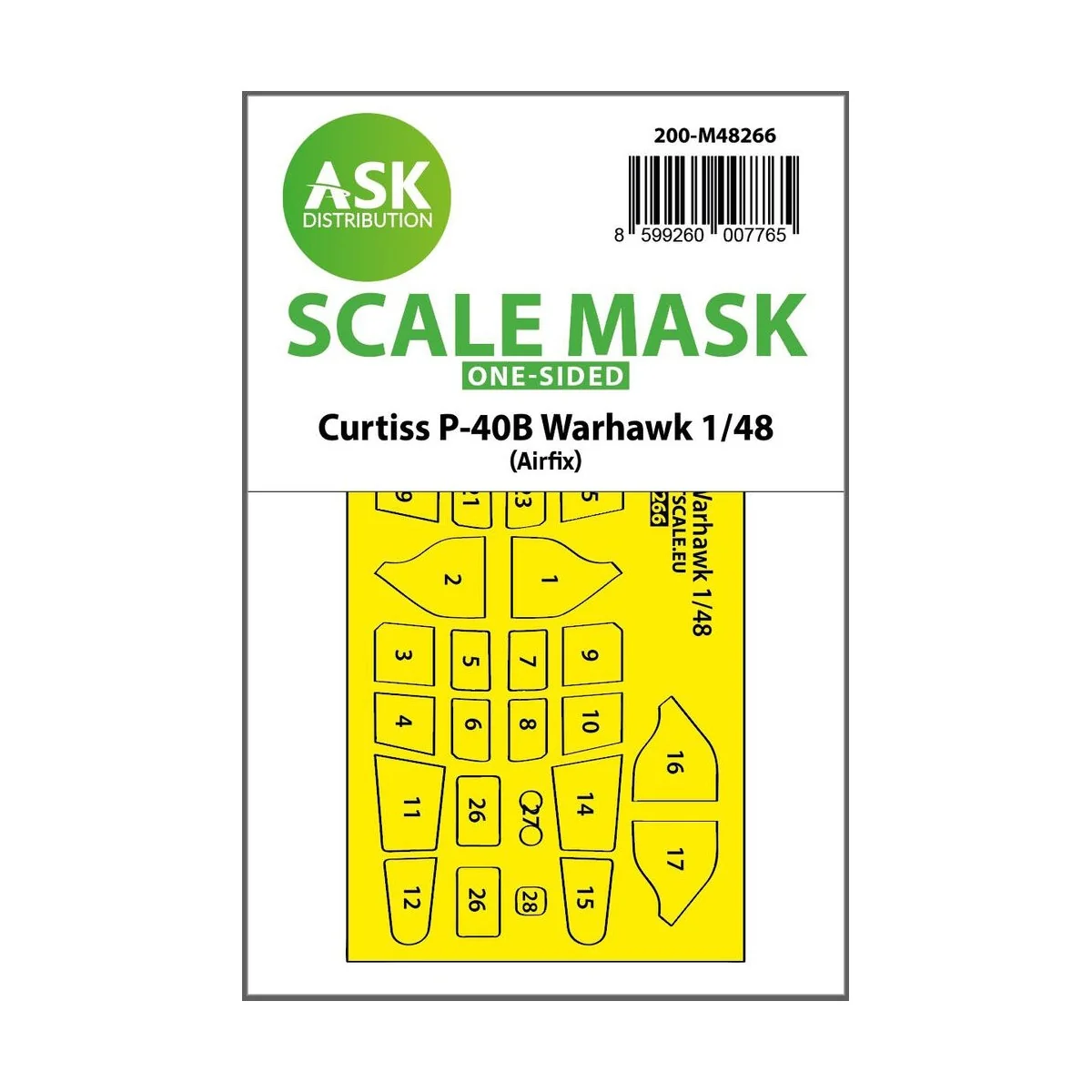 Curtiss P-40B Warhawk one-sided express fit mask for Airfix, 1/48 -...