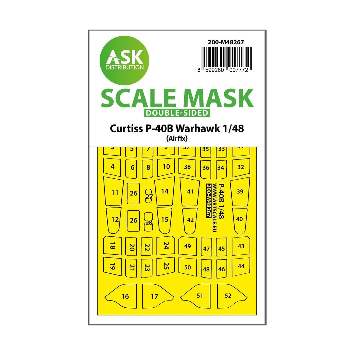 Curtiss P-40B Warhawk double-sided express fit mask for Airfix, 1/4...