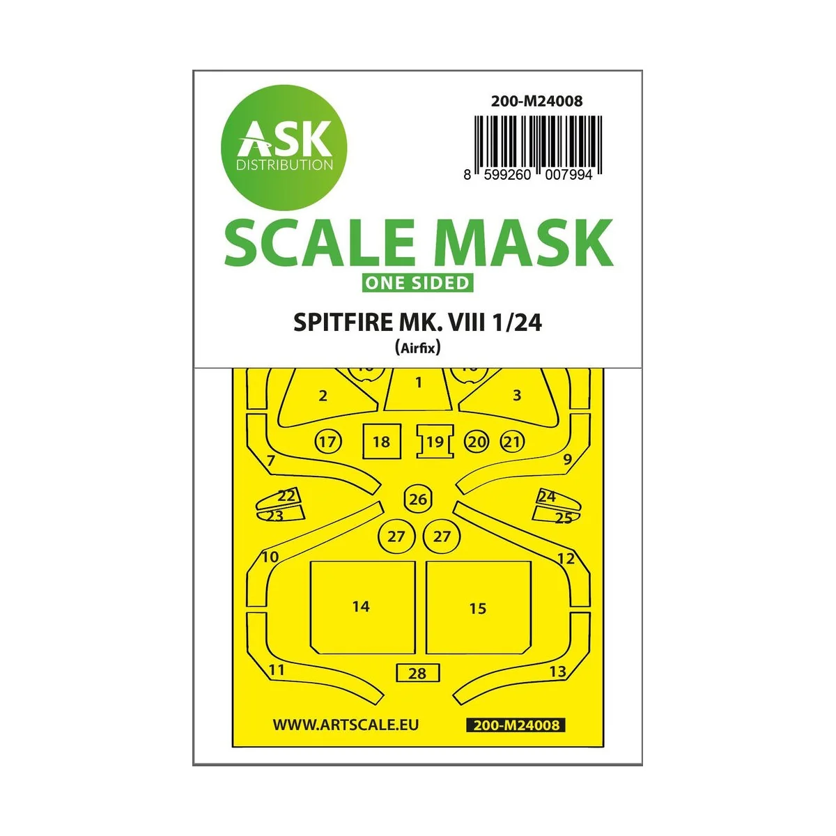 Spitfire Mk.VIII one-sided express fit masks for Airfix, 1/24 - Art...