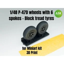 P-47D wheels with 6 spokes - Block tread tyres and masks, 1/48 - Ar...