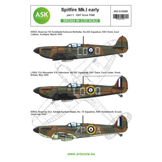 Spitfire Mk.Ia part 1 - The Few, 1940 RAF Aces - Art Scale Kit 200-...
