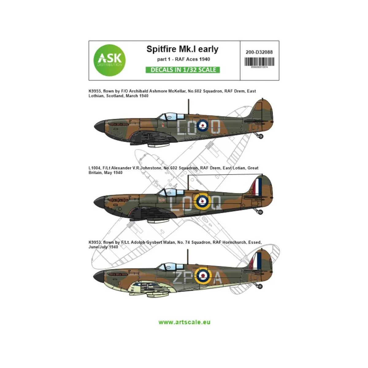 Spitfire Mk.Ia part 1 - The Few, 1940 RAF Aces - Art Scale Kit 200-...