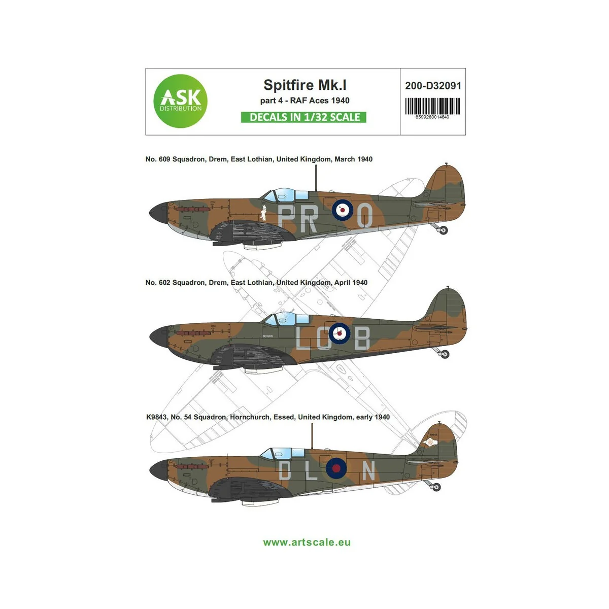 Spitfire Mk.I early part 4 - RAF Aces 1940 - Art Scale Kit 200-D32091