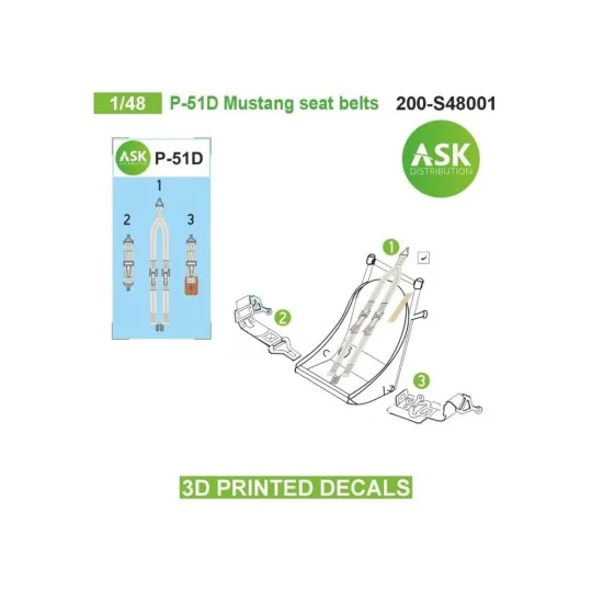 P-51D Mustang seat belts - 3D printed decals by ASK - Art Scale Kit...