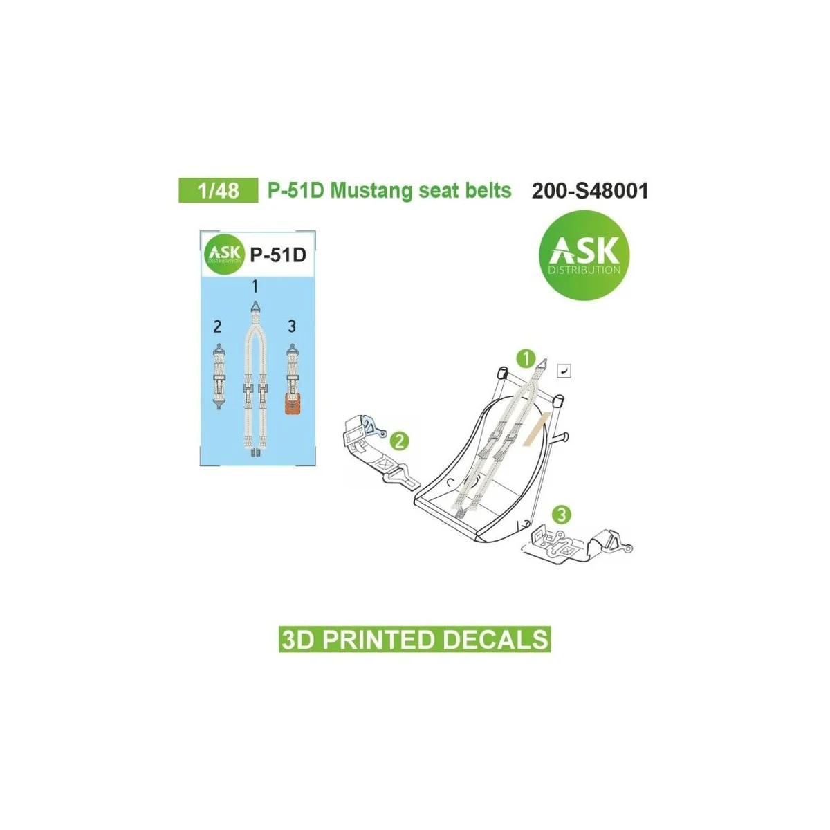 P-51D Mustang seat belts - 3D printed decals by ASK, 1/48 - Art Sca...