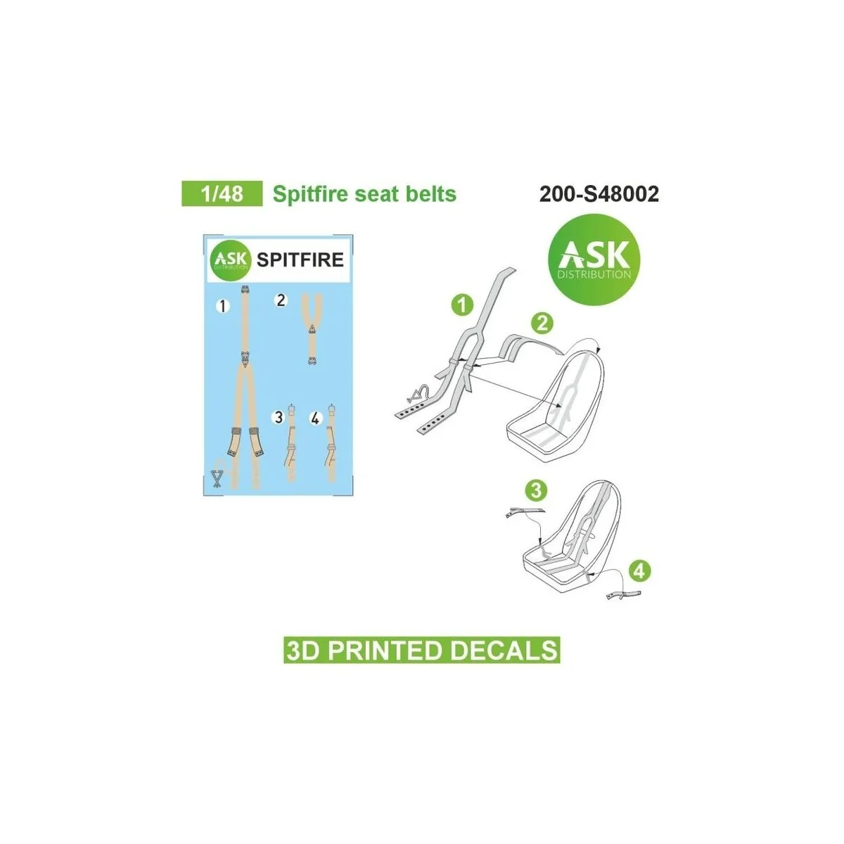 Spitfire seat belts - 3D printed decals by ASK, 1/48 - Art Scale Ki...