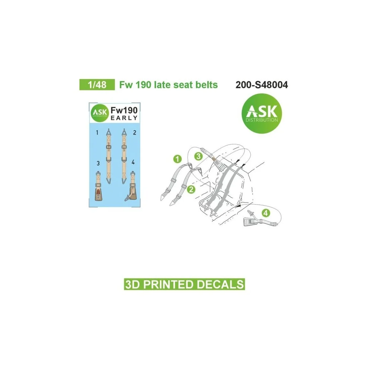 Fw 190 late seat belts - 3D printed decals by ASK - Art Scale Kit 2...