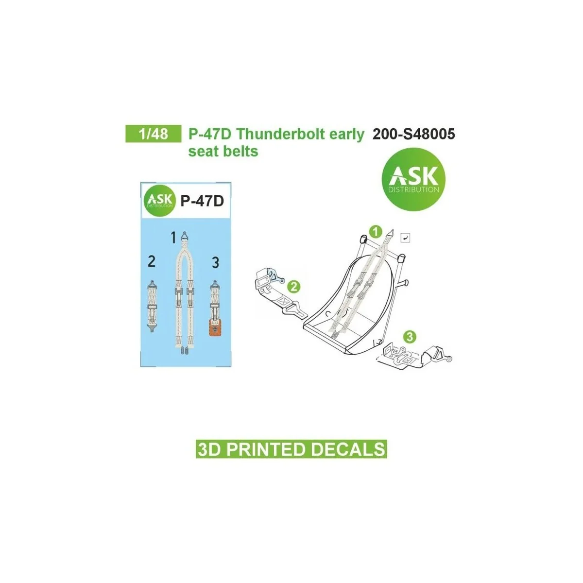 P-47D Thunderbolt early seat belts - 3D printed decals by ASK, 1/48...