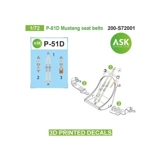 P-51D Mustang seat belts - 3D printed decals by ASK, 1/72 - Art Sca...