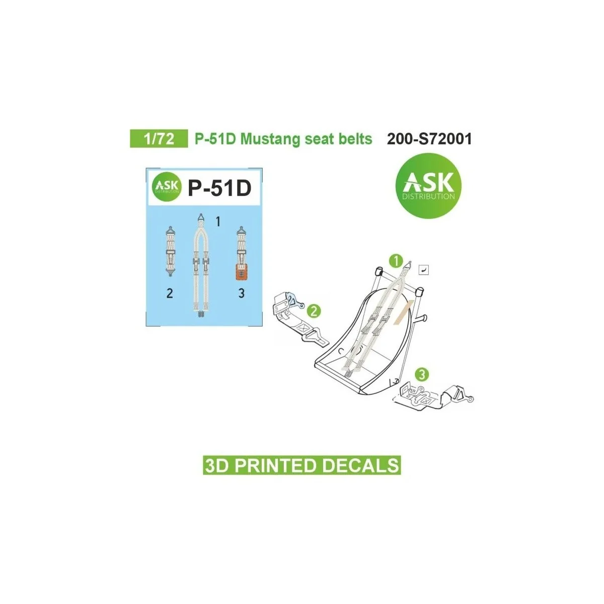 P-51D Mustang seat belts - 3D printed decals by ASK - Art Scale Kit...