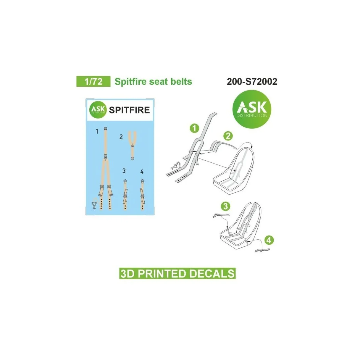 Spitfire seat belts - 3D printed decals by ASK - Art Scale Kit 200-...