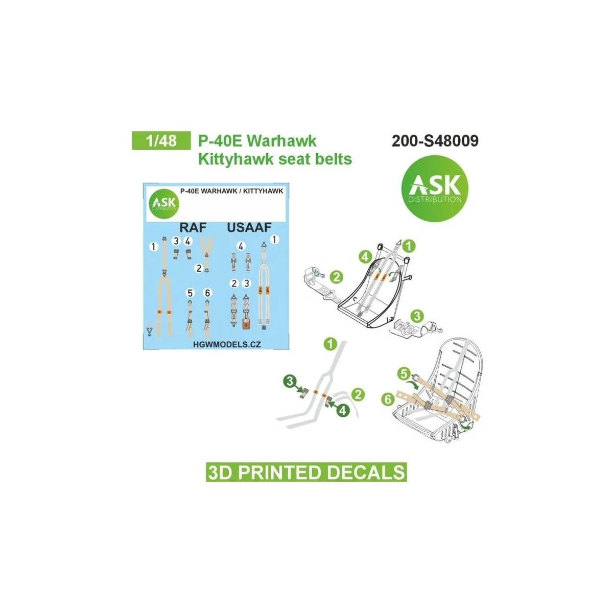 P-40E Warhawk / Kittyhawk seat belts - 3D printed decals by ASK - A...