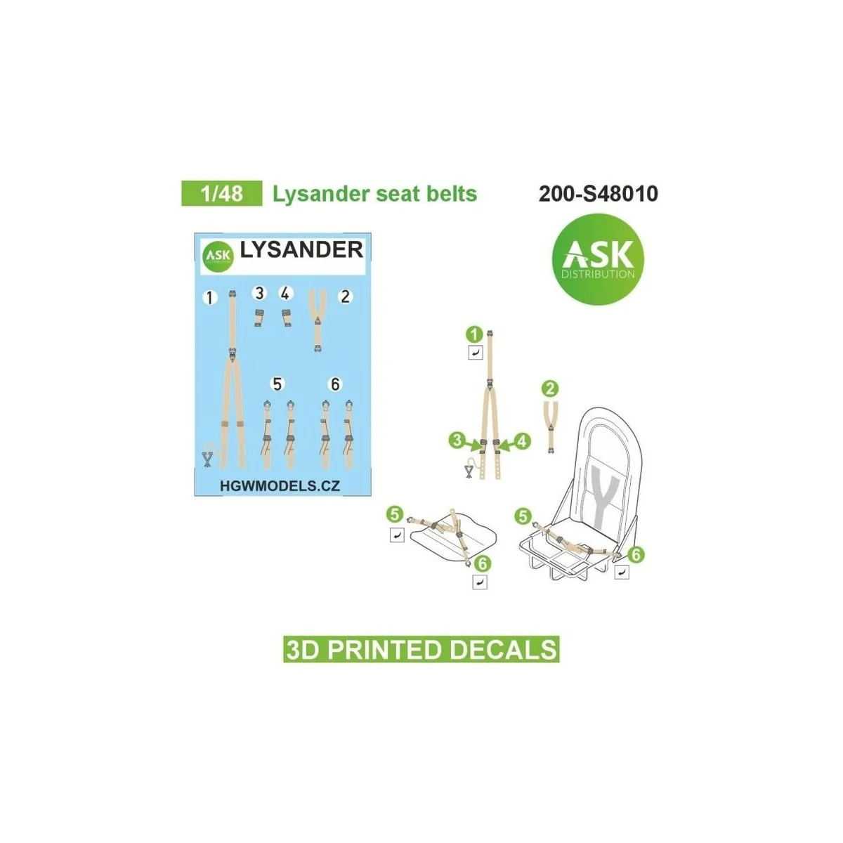 Lysander seat belts - 3D printed decals by ASK, 1/48 - Art Scale Ki...