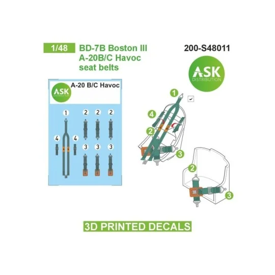 BD-7B Boston III / A-20B/C Havoc seat belts - 3D printed decals by ...