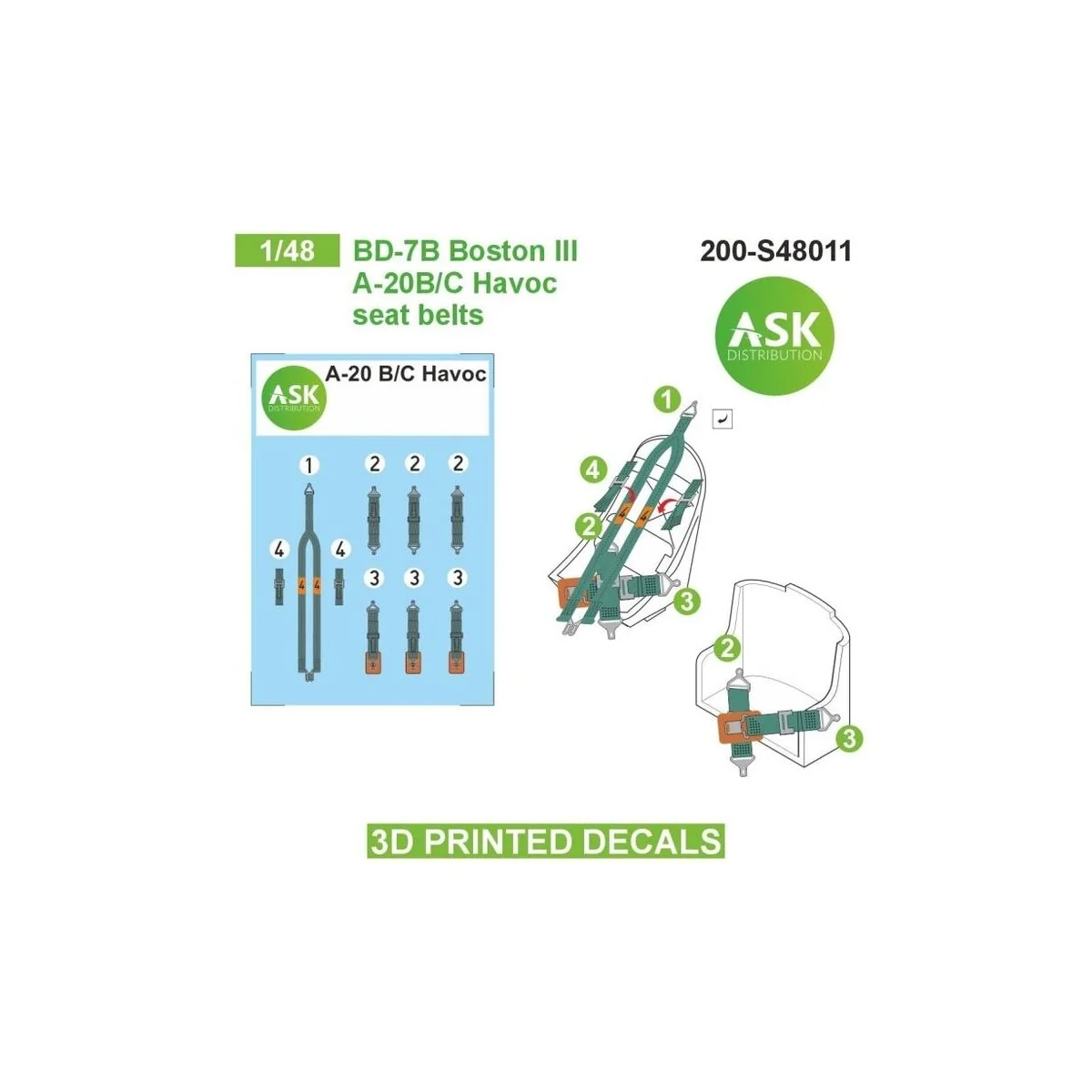 BD-7B Boston III / A-20B/C Havoc seat belts - 3D printed decals by ...