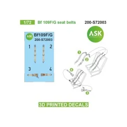 Bf 109F/G seat belts - 3D printed decals by ASK, 1/72 - Art Scale K...