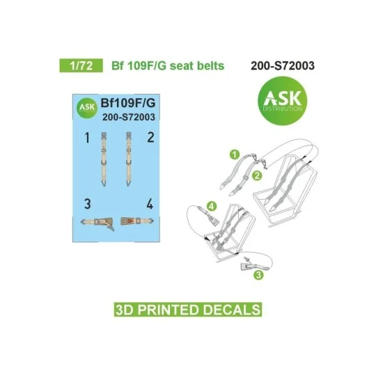 Bf 109F/G seat belts - 3D printed decals by ASK - Art Scale Kit 200...