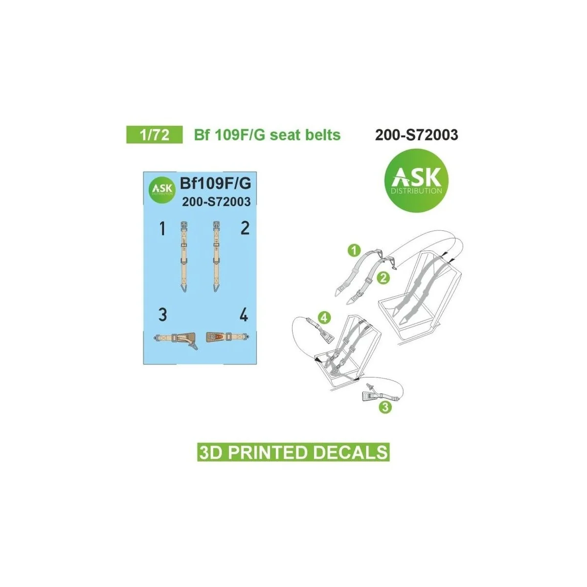 Bf 109F/G seat belts - 3D printed decals by ASK - Art Scale Kit 200...