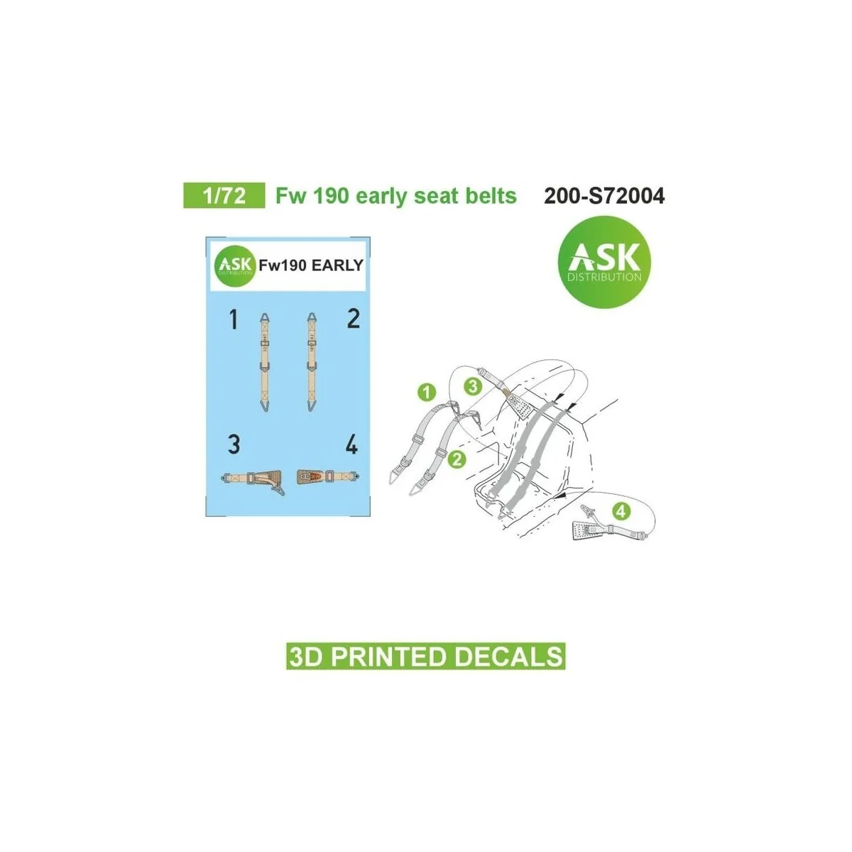 Fw 190 early seat belts - 3D printed decals by ASK, 1/72 - Art Scal...