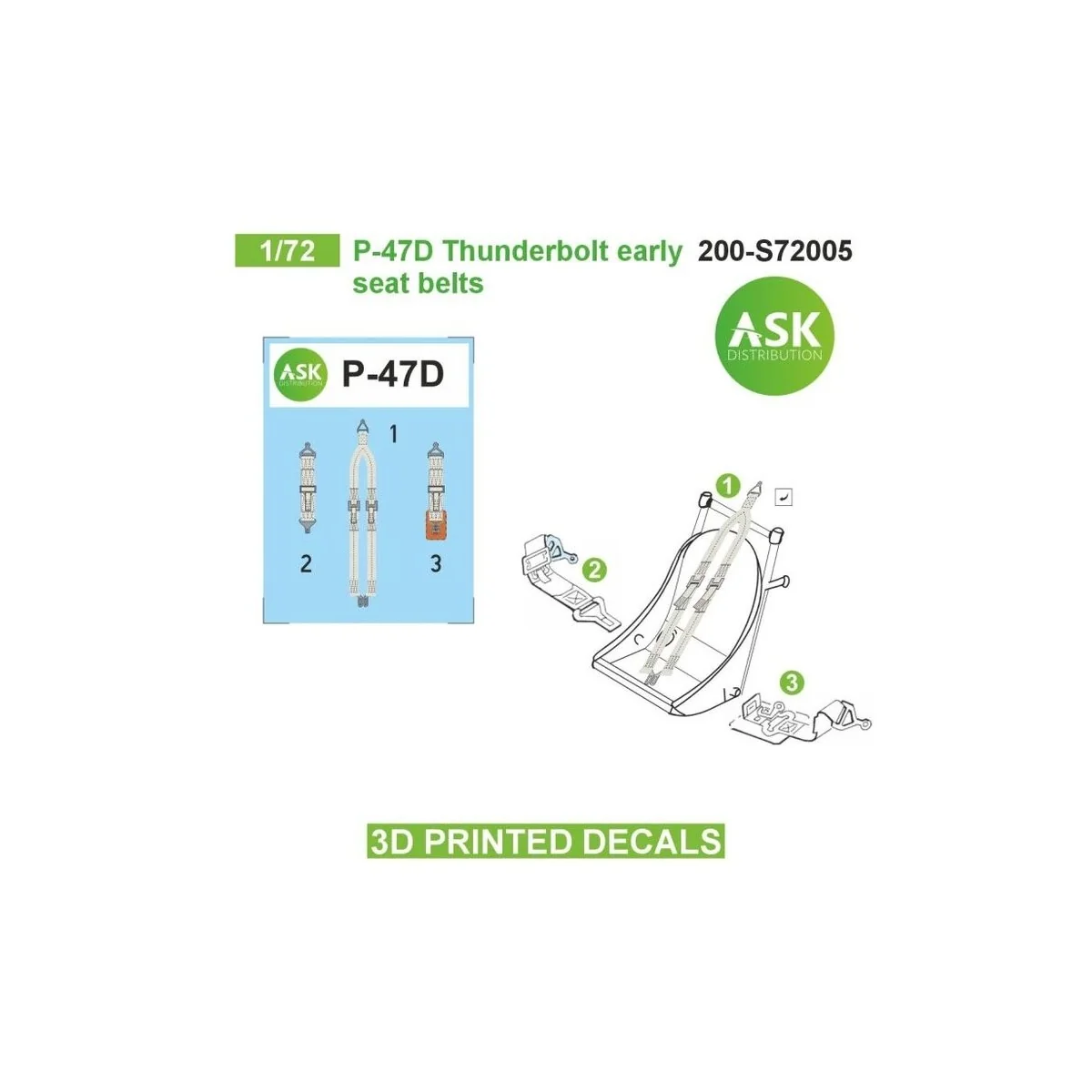 P-47D seat belts - 3D printed decals by ASK - Art Scale Kit 200-S72005