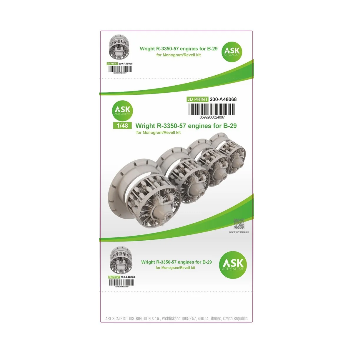 B-29 engine set - Wright R-3350-57, 4 pc. set, ASK 200-A48070, 1/48...