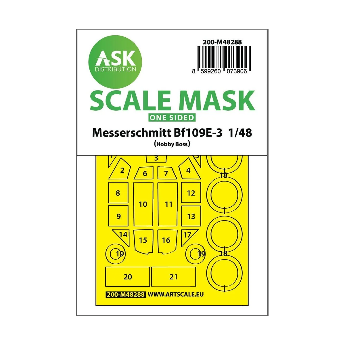 Bf 109E-3 one-sided express fit mask for Hobby Boss, 1/48 - Art Sca...