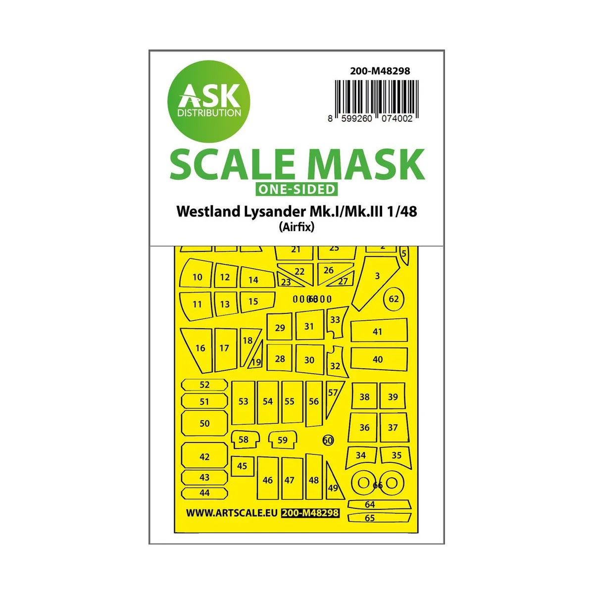 Lysander Mk.I / Mk.III one-sided express fit mask for Airfix, 1/48 ...