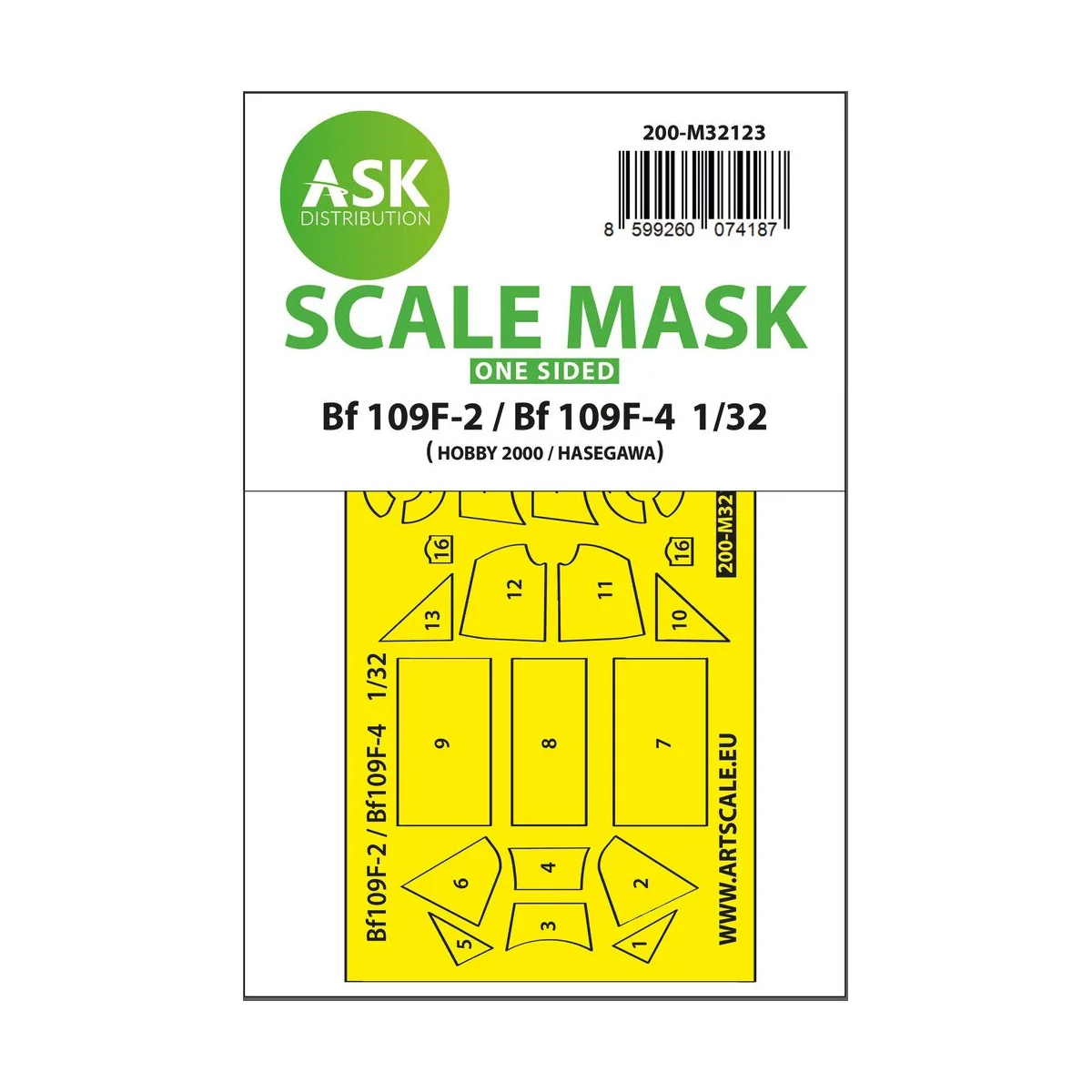 Bf 109F-2 / Bf 109F-4 one-sided express fit mask for Hasegawa / Hob...