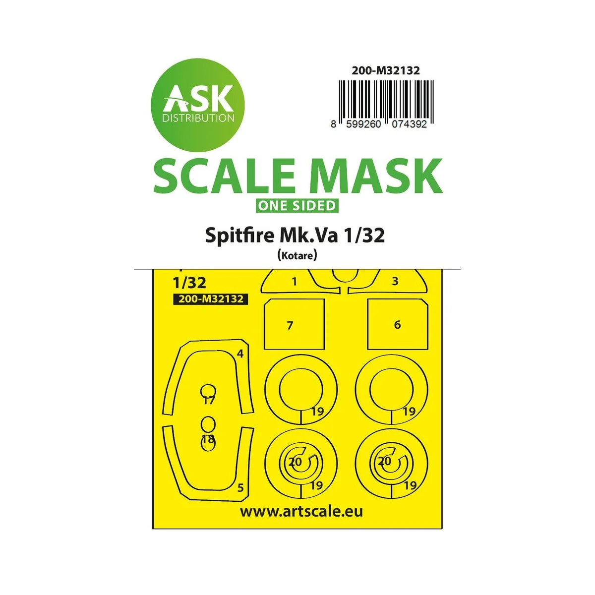 Spitfire Mk.Va one-sided express fit and self adhesive mask for Kot...