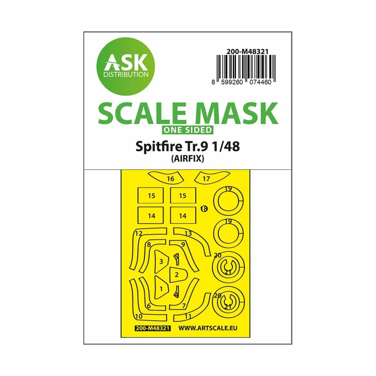 Spitfire Tr.9 one-sided express fit mask for Airfix - Art Scale Kit...