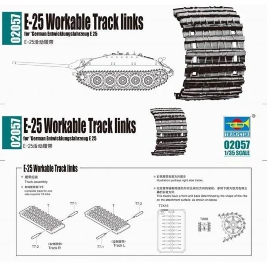 E-25 Workable Tracks links, 1/35 - Trumpeter 2057 E-25 Workable Tracks links, 1/35 - Trumpeter 2057
