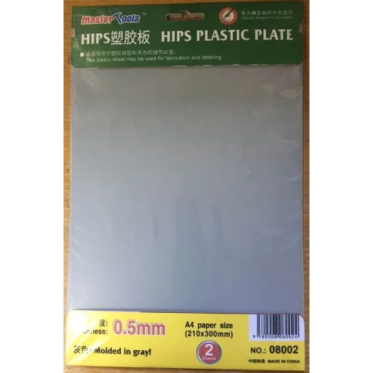 HIPS 0, 5mm plastic sheet(210mmx300mmx2pc - Master Tools 08002