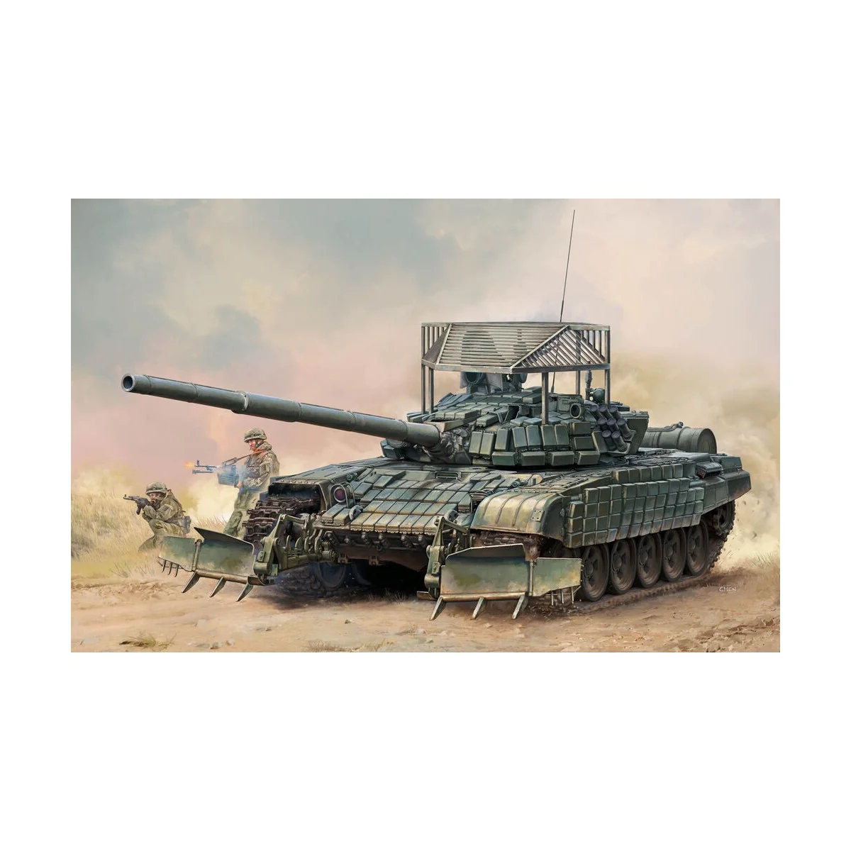 Russian T-72B1 with KTM-6 & Grating Armour, 1/35 - Trumpeter 09609