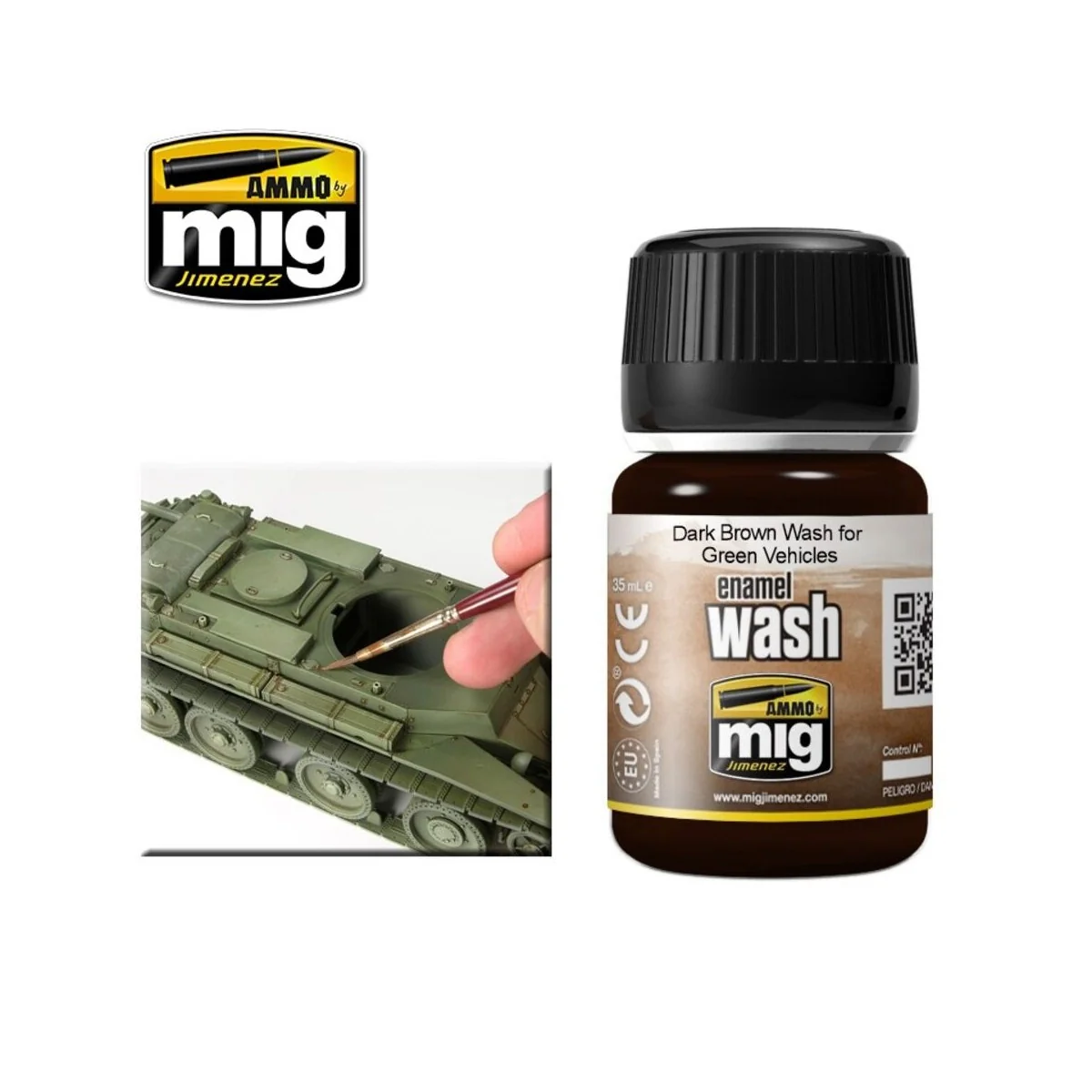 Dark Brown WASH for Green Vehicles - AMMO by MIG Jimenez A.MIG-1005