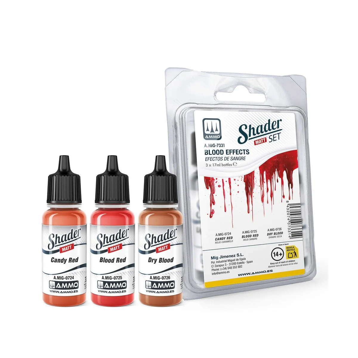 Matt SHADER Set Blood Effects - AMMO by MIG Jimenez A.MIG-7331 Matt SHADER Set Blood Effects - AMMO by MIG Jimenez A.MIG-7331