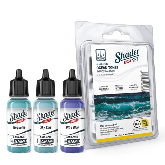 Matt SHADER Set Ocean Tones - AMMO by MIG Jimenez A.MIG-7333 Matt SHADER Set Ocean Tones - AMMO by MIG Jimenez A.MIG-7333