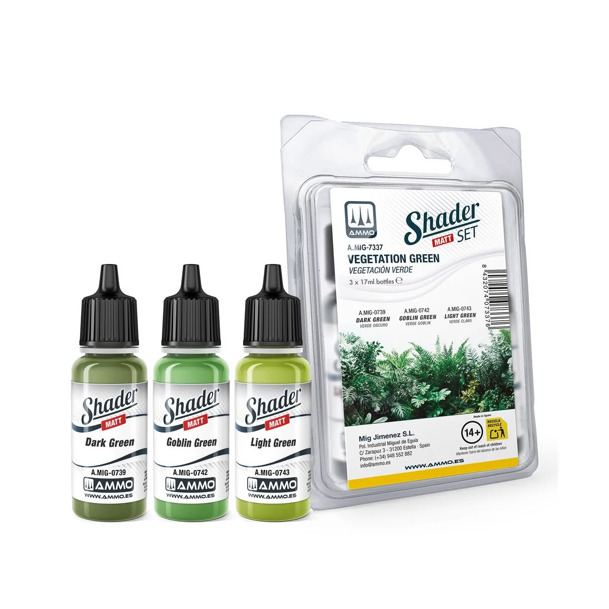 Matt SHADER Set Vegetation Green - AMMO by MIG Jimenez A.MIG-7337 Matt SHADER Set Vegetation Green - AMMO by MIG Jimenez A.MIG-7337