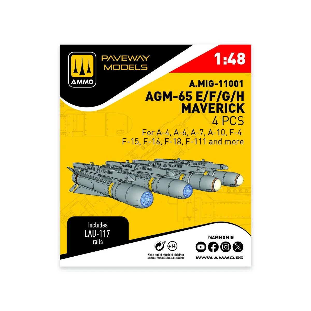 AGM-65 E/F/G/H Maverick (4 pcs), 1/48 - AMMO by MIG Jimenez A.MIG-1...