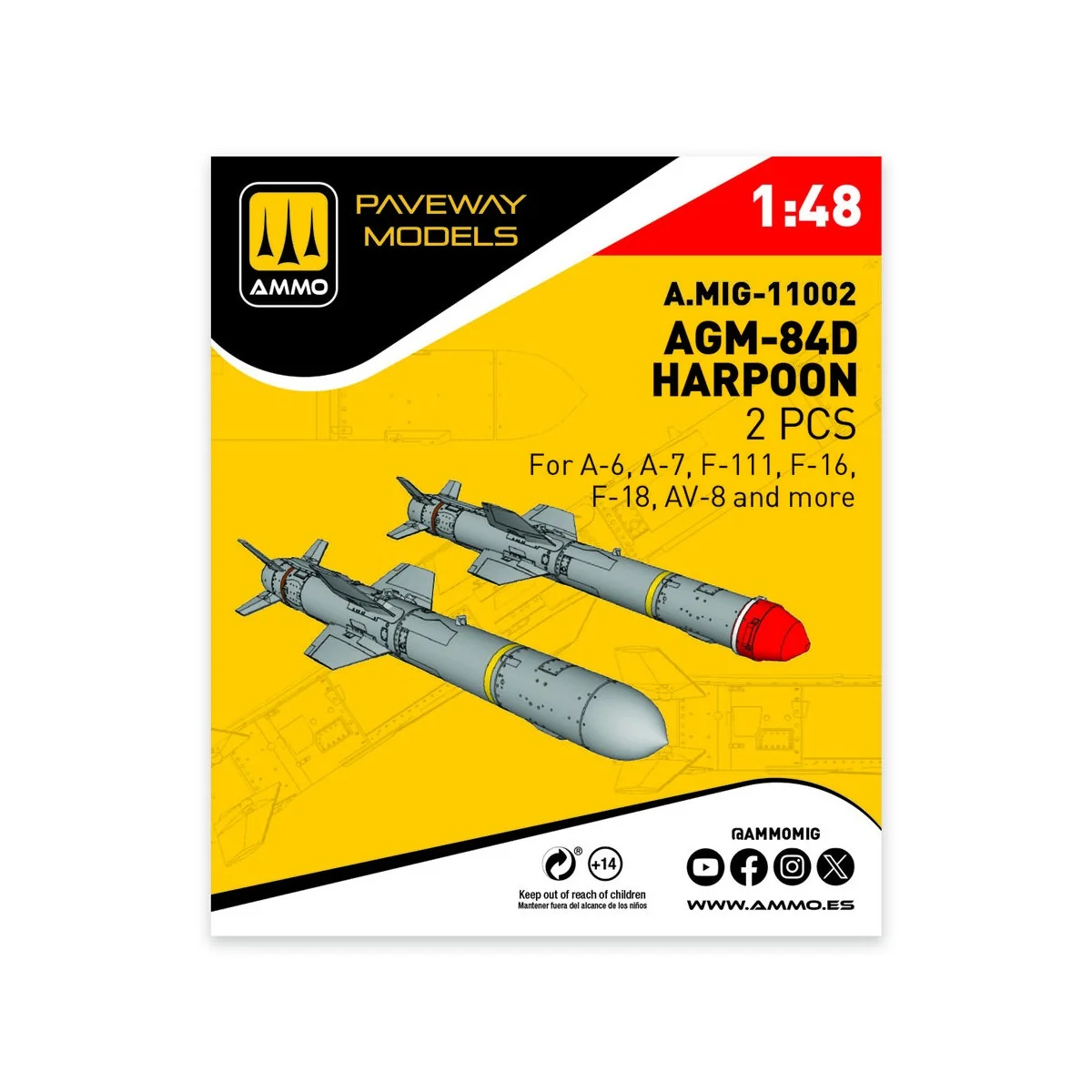 AGM-84D Harpoon (2 pcs), 1/48 - AMMO by MIG Jimenez A.MIG-11002